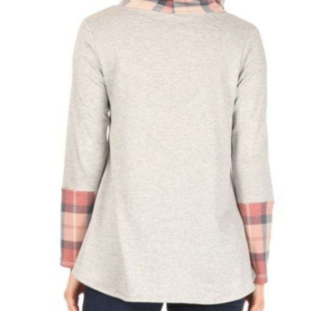 Plaid And Solid Top With Attached Face Covering - image 4